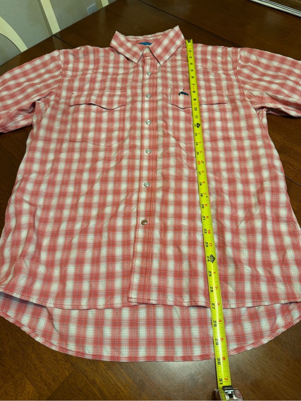 Simms Pearl Snap Plaid Check Vented Fishing Shirt Mens Medium Pink Logo Outdoor - Picture 8 of 11